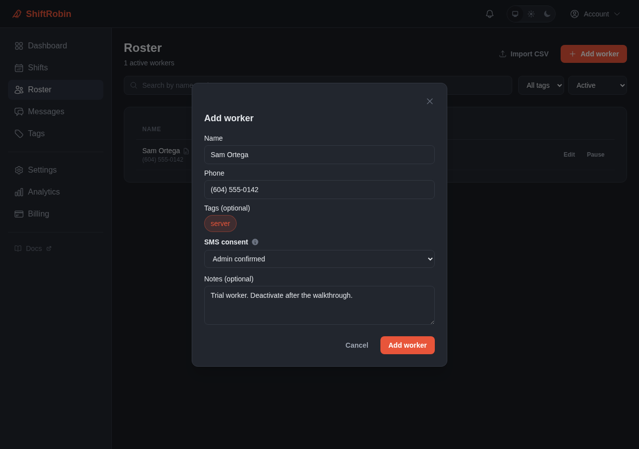 Add-worker modal with consent select