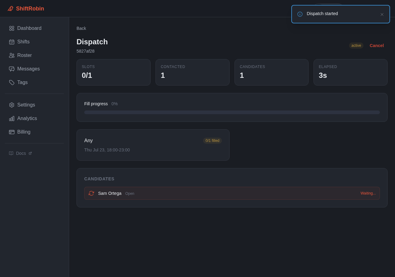 Live dispatch page with a pending candidate